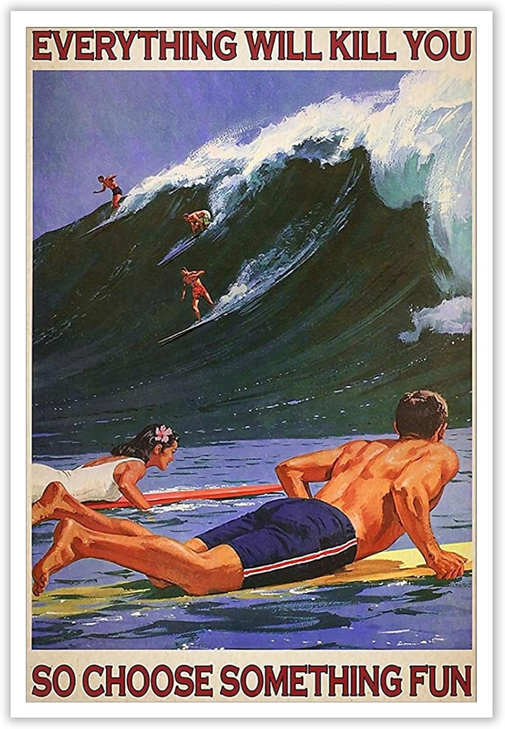 vintage hawaii surfing print